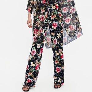 ZARA Floral Pull On Wide Leg Pants